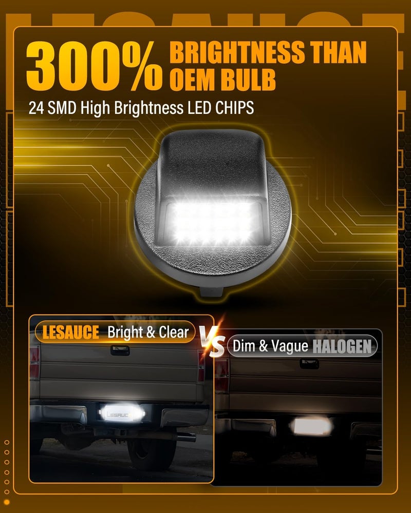 LESAUCE LED License Plate Lights Fit for Ford F150 F250 F350 Super Duty Ranger Explorer Bronco Excursion Expedition, 6500K White, 24PCS LED Chips, Tag Lamp Assembly Replacement, Pack of 2 - Image 2